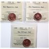 Image 1 : 2003 1¢, 2006, 2012. Lot of 3 coins all ICCS Superb Gem Mint State-66 to Superb Gem Mint State-67. I