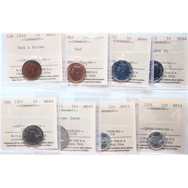 Decimal coin lot; 1900H 1¢, 1944, 1952, 1952 5¢, 1953 "NSF FL", 1957, 1955 10¢, 1956, 1953 25¢ "LD".