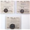 Image 1 : 1889 5¢, 1891 "Obv2", 1925.  Lot of 3 coins ICCS Fine-12 toChoice Fine-15