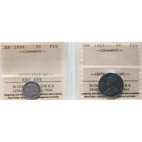 1894 5¢, 1925. Both coins  ICCS Choice Fine-15