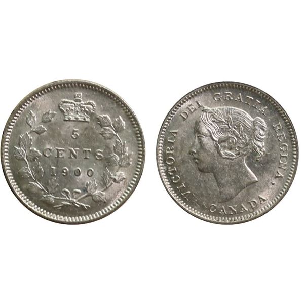 1900 5¢ "Oval O"  ICCS Choice Mint State-63 Brilliant and lustrous.