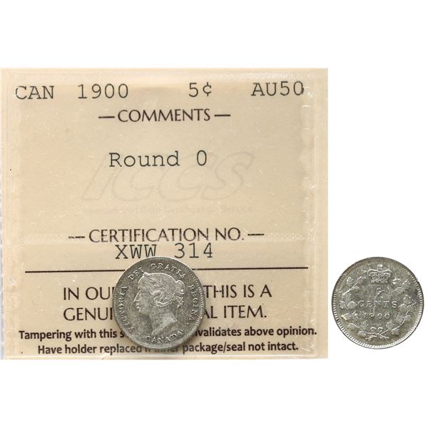 1900 5¢ "Round 0" ICCS Choice About Uncirculated-55