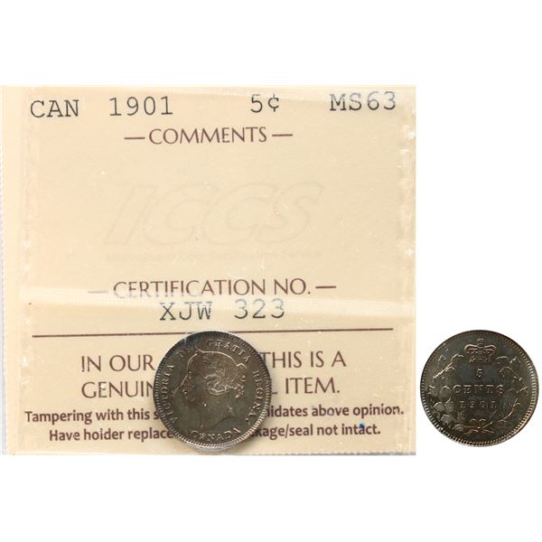 1901 5¢ ICCS Choice Mint State-63