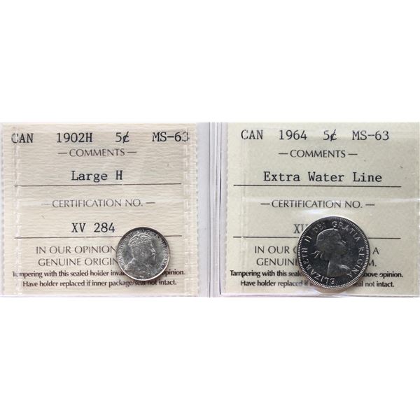 1902H "Lg H", 1964 "Extra Water Line". Both coins  ICCS Choice Mint State-63