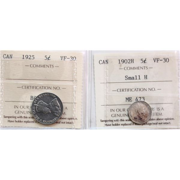 1902H "SmH", 1925.  Both coins ICCS Choice Very Fine-30