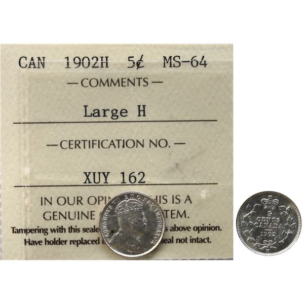 1902H 5¢  "Large H" ICCS Choice Mint State-64