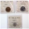 Image 1 : 1902H 5¢ "Large H", 1942 "Tombac", 1947 "ML".  Lot of 3 coins ICCS Choice Mint State-64