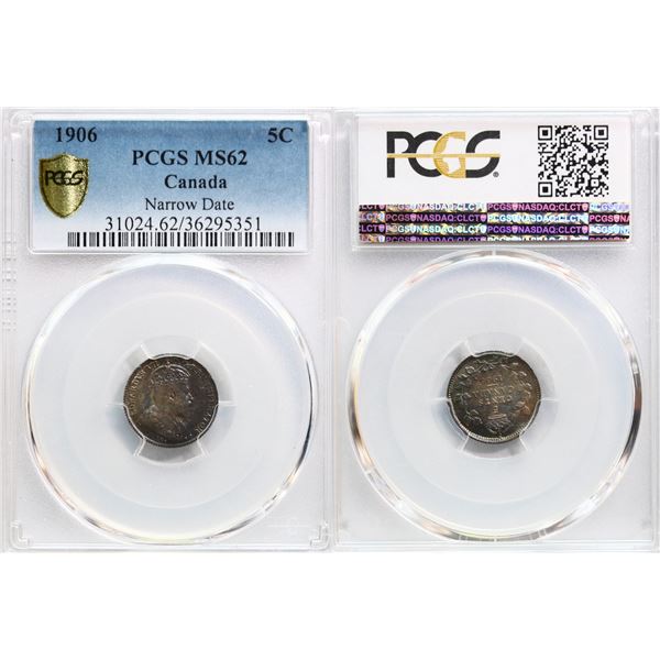 1906 5¢ "Narrow Date"  PCGS Choice Mint State-62