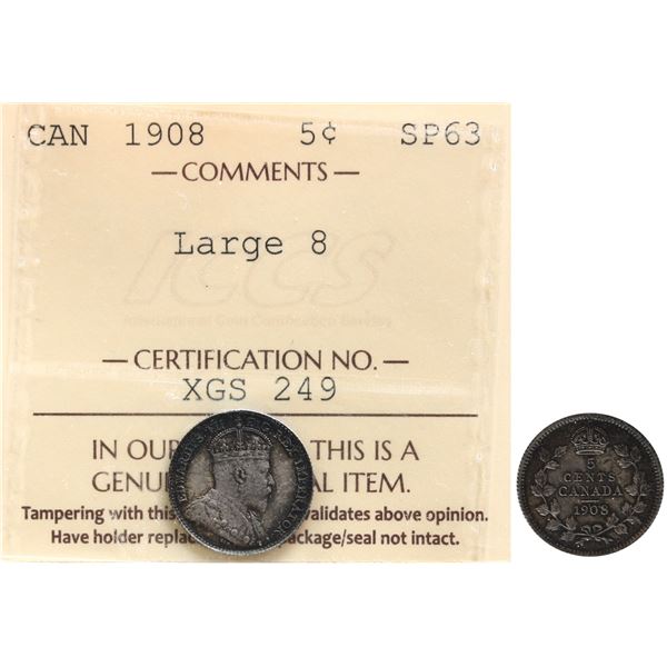 1908 5¢ "Large 8" ICCS Choice SPECIMEN-63