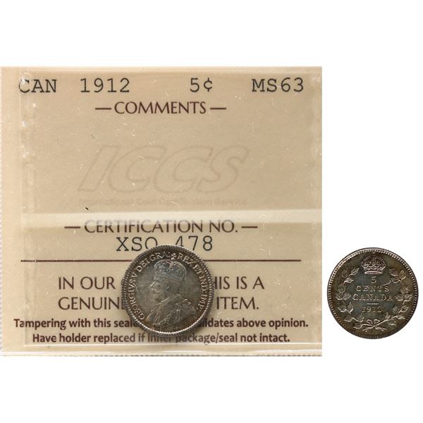 1912 5¢ ICCS Choice Mint State-63