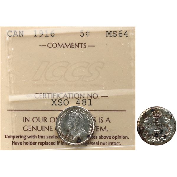 1916 5¢ ICCS Choice Mint State-64