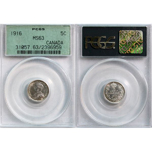 1916 5¢ PCGS Choice Mint State-63 Brilliant and lustrous.