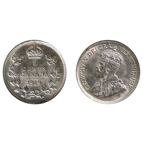 1919 5¢  ICCS Gem Mint State-65 Brilliant and lustrous.