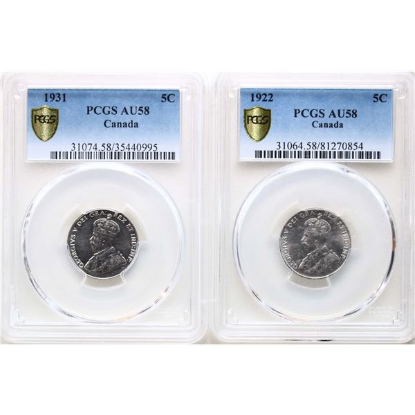 1922 5¢, 1931. Both coins PCGS Choice About Uncirculated-58