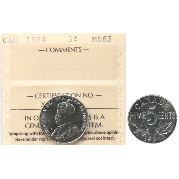1924 5¢ ICCS Choice Mint State-62