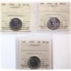 Image 1 : 1924 5¢, 1931, 1939.  Lot of 3 coins ICCS Choice Mint State-62
