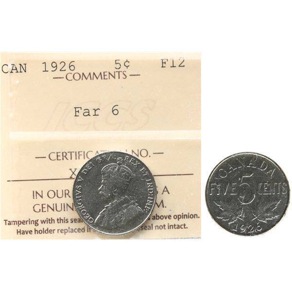 1926 5¢ "Far 6" ICCS Fine-12