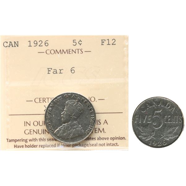 1926 5¢ "Far 6" ICCS Fine-12