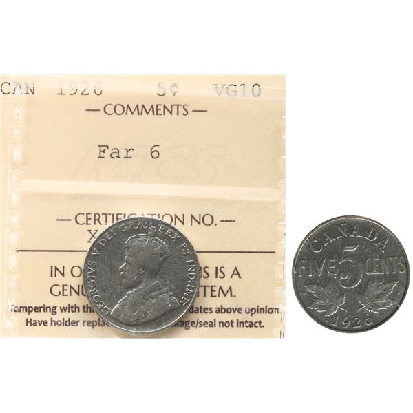 1926 5¢ "Far 6" ICCS Very Good-10
