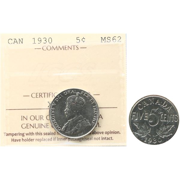 1930 5¢ ICCS Choice Mint State-62