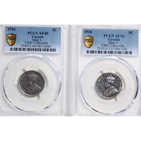 1934 5¢ "Near Rim" PCGS Choice About Uncirculated-53 , 1936 5¢ nears PCGS XF40