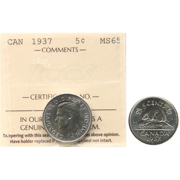 1937 5¢ "Dot" ICCS Gem Mint State-65