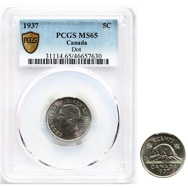 1937 5¢ "Dot" PCGS Gem Mint State-65