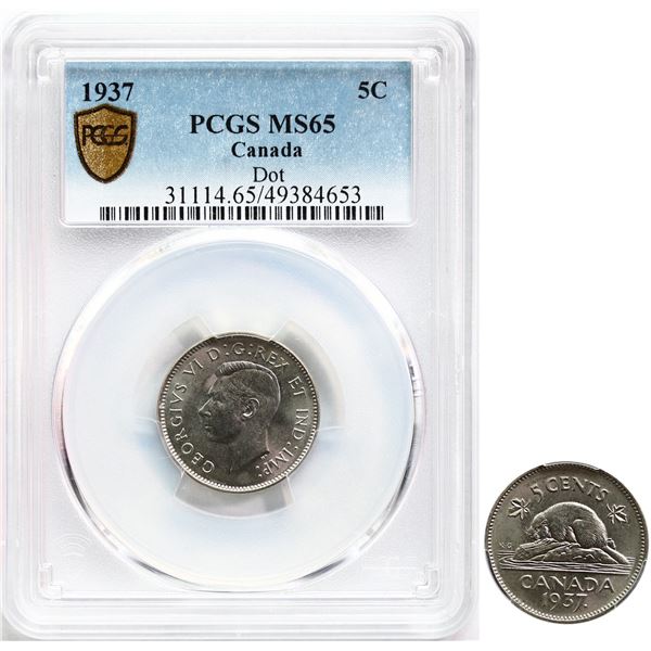 1937 5¢ "Dot" PCGS Gem Mint State-65