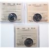 Image 1 : 1940 5¢, 1944, 2007.  Lot of 3 coins all ICCS Choice Mint State-64 to Gem Mint State-65