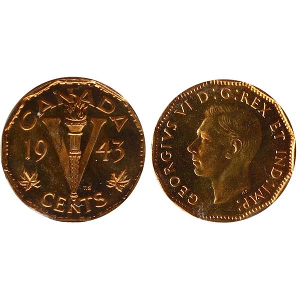 1943 5¢ "Tombac" ICCS Gem Mint State-65 Cameo.  Highly lustrous and quite appealing for grade.