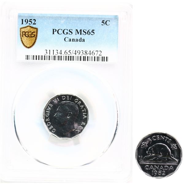 1952 5¢ PCGS Gem Mint State-65.  Fully lustrous gem issue.