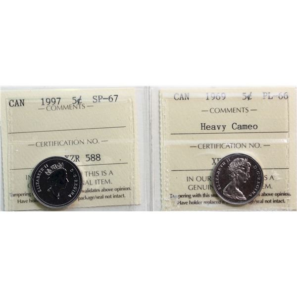 1969 5¢ ICCS Superb Gem Proof-Like-66 HC, 1997 ICCS Superb Gem SPECIMEN-67, Medal "A gift for life" 