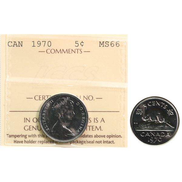 1970 5¢ ICCS Superb Gem Mint State-66 Fully lustrous.  Scarce.