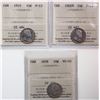 Image 1 : 1858 10¢, 1902H, 1910.  Lot of 3 coins ICCS Very Good-10 to Choice Fine-15