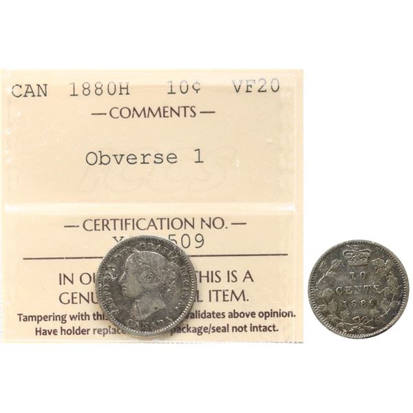 1880H 10¢ "Obv 1" ICCS Very Fine-20