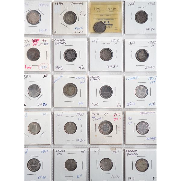 1882H 10¢ to 1965 Lot;  includes 60 coins Good to UNC, Victoria (3), Edward (12), George V (21) incl