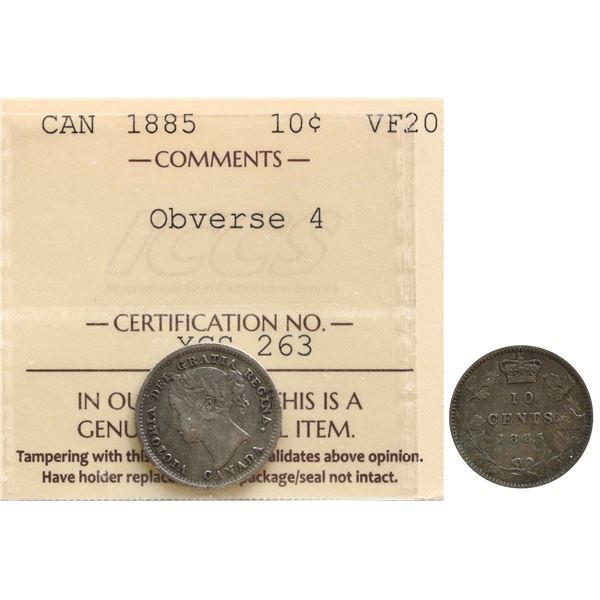 1885 10¢ "Obv.4 ICCS Very Fine-20