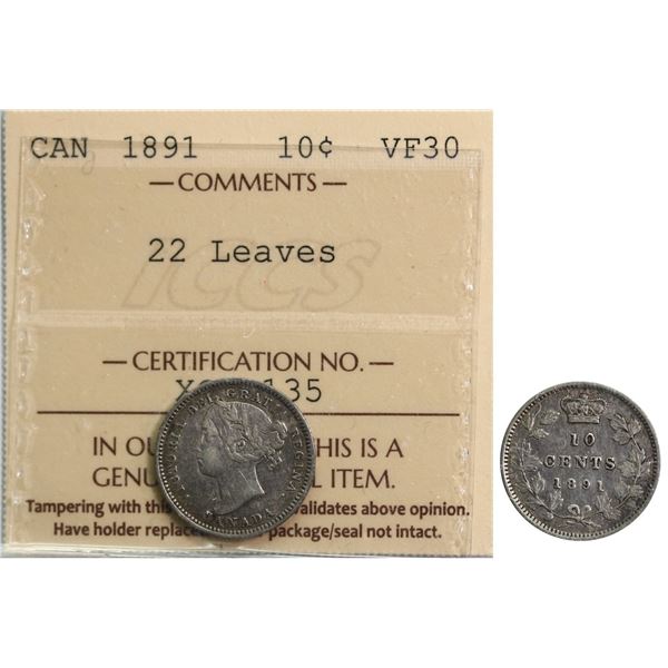 1891 10¢ "22 Lvs" ICCS Choice Very Fine-30