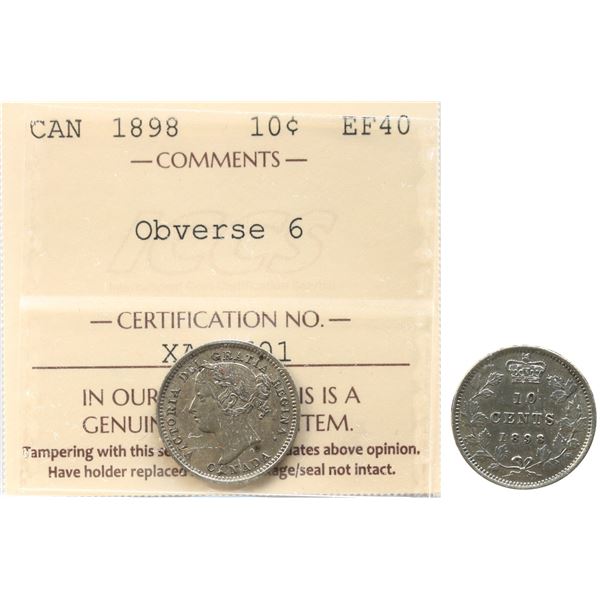 1898 10¢ "Obv 6" ICCS Extra Fine-40