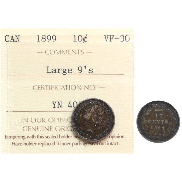 1899 10¢ "Large 9's" ICCS Choice Very Fine-30