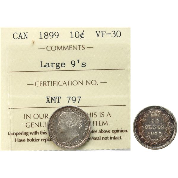 1899 10¢ "Lg 9's" ICCS Choice Very Fine-30