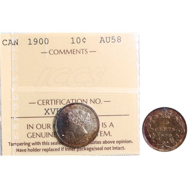 1900 10¢ ICCS Choice About Uncirculated-58 Lustrous with light gold and russet tones.