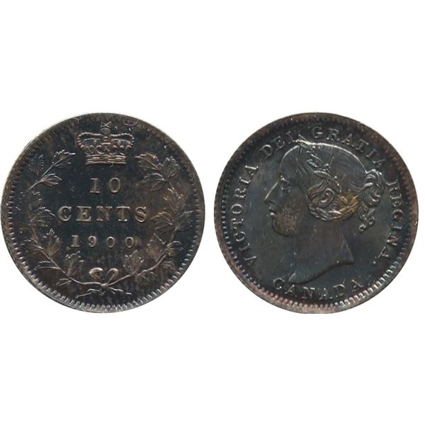 1900 10¢ ICCS Choice Mint State-64.  Intense blue and green tones over full underlying lustre.