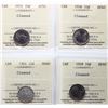 Image 1 : 1901 10¢, 1928, 1931, 1936. Lot of 4 coins ICCS Mint State-60 cleaned.