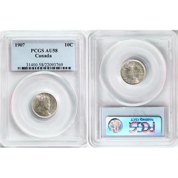 1907 10¢ PCGS Choice About Uncirculated-58  Fully brilliant and lustrous.