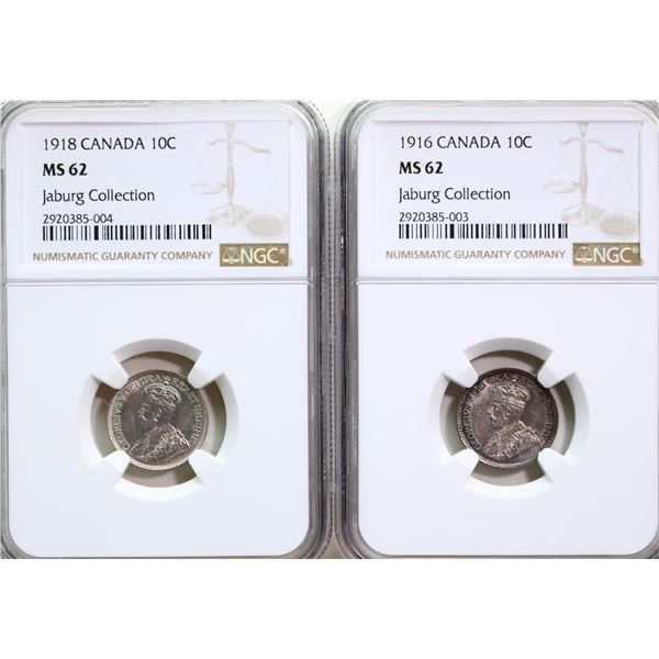 1916 10¢, 1918 Both coins NGC Choice Mint State-62 - Jaburg Collection.