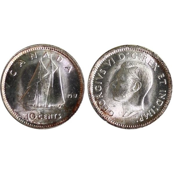 1937 10¢ ICCS Gem Mint State-65.  Fully lustrous gem example.