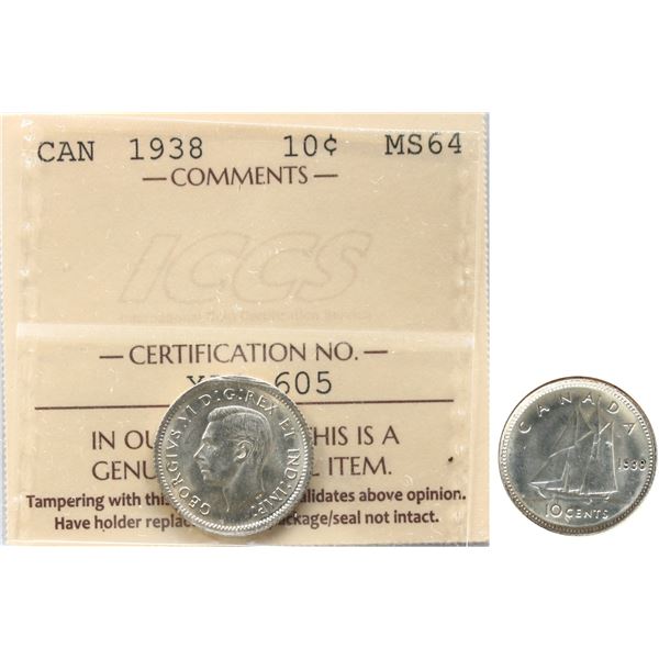 1938 10¢ ICCS Choice Mint State-64