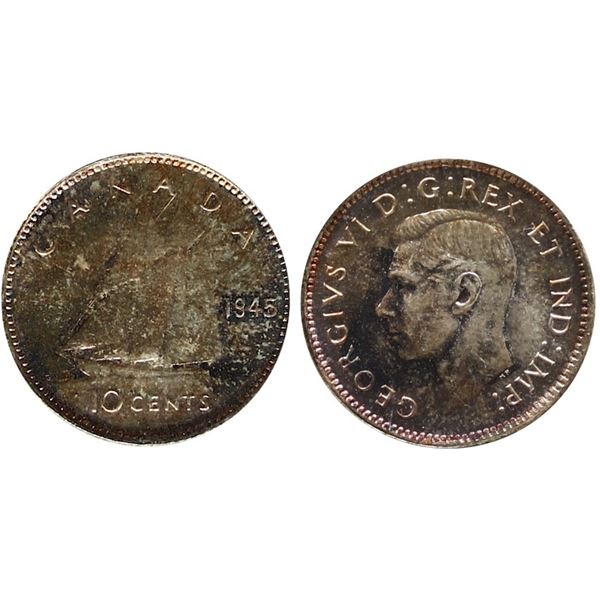 1945 10¢  ICCS Gem Mint State-65 Lustrous example with gold and russet tones.