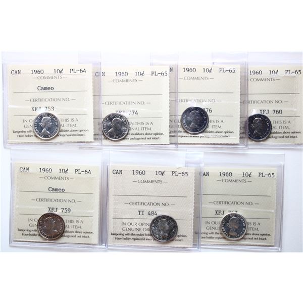 1960 10¢ "Cameo" (2) ICCS Choice Proof-Like-64, 1960 (5) ICCS Gem Proof-Like-65